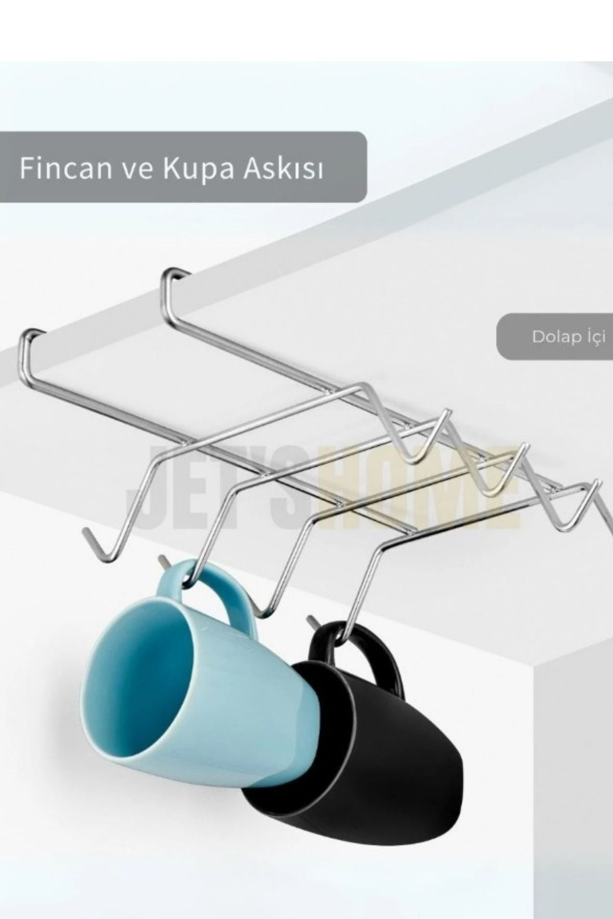 GÜMÜŞ Dolap İçi Raf Altı 10 Kancalı Fincan Bardak Kupa Askılığı