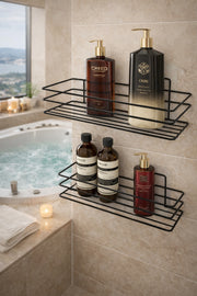 Yapışkanlı Siyah Banyo Düzenleyici Banyo Aksesuar Şampuanlık Duşakabin Rafı Askılık 2 li Set