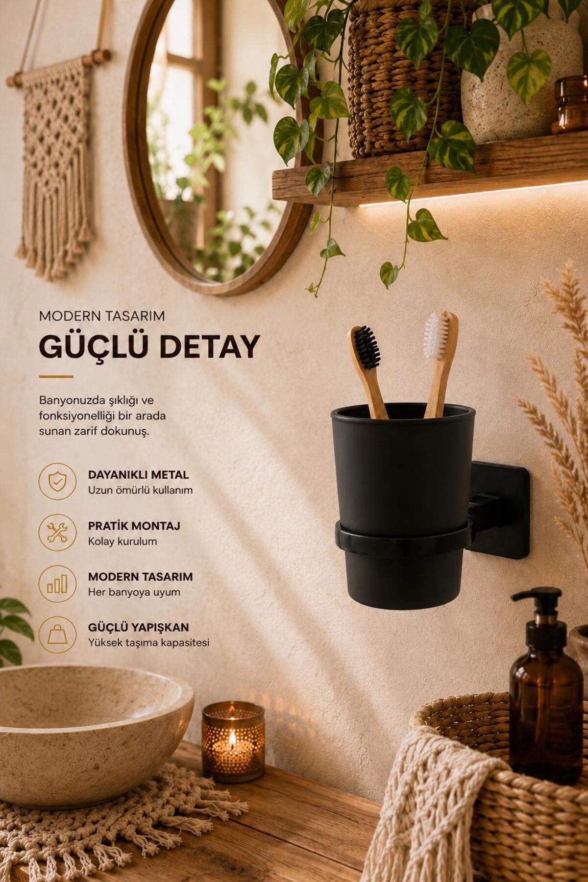 Siyah Dayanıklı Yapışkanlı Plastik Diş Fırçalık Tutacağı