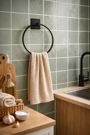 Yapışkanlı Siyah Yuvarlak Havluluk Banyo Mutfak Havlu Askılık