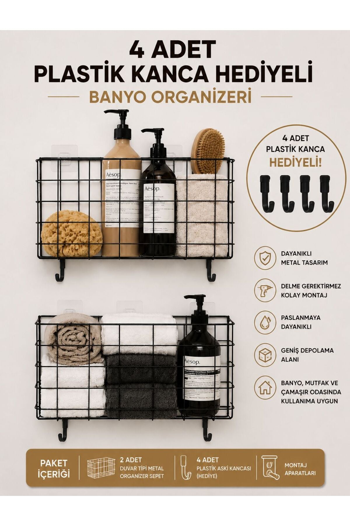 2li Yapışkanlı Banyo Mutfak Organizeri Düzenleyici Sepet