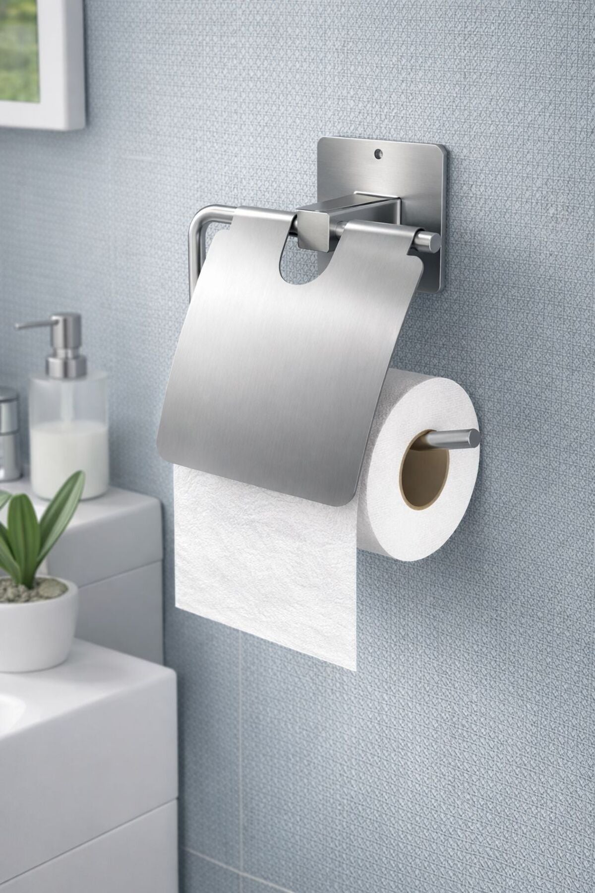 Yapışkanlı Krom Kapaklı Tuvalet Kağıdı Askısı Wc Kağıtlık