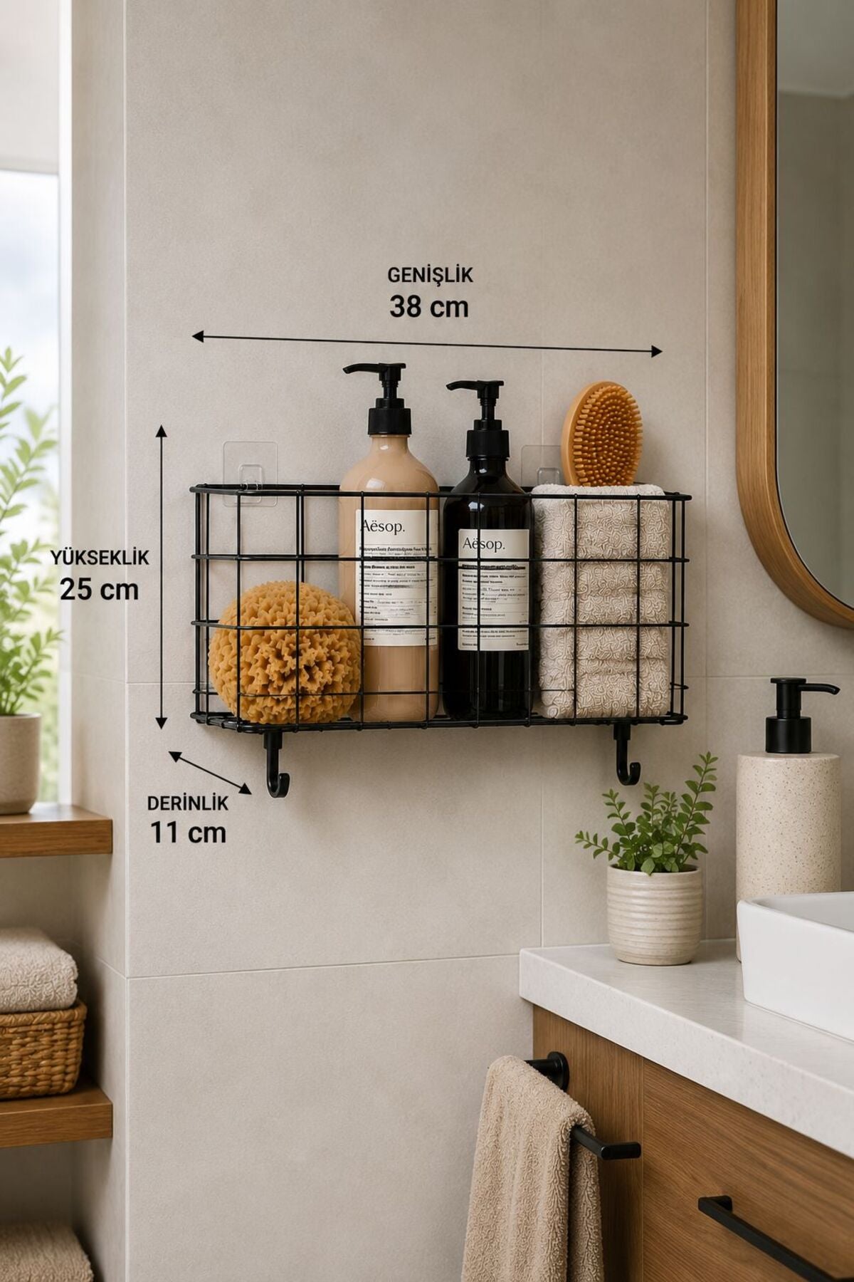 Yapışkanlı Banyo Sepeti — Mat Siyah
