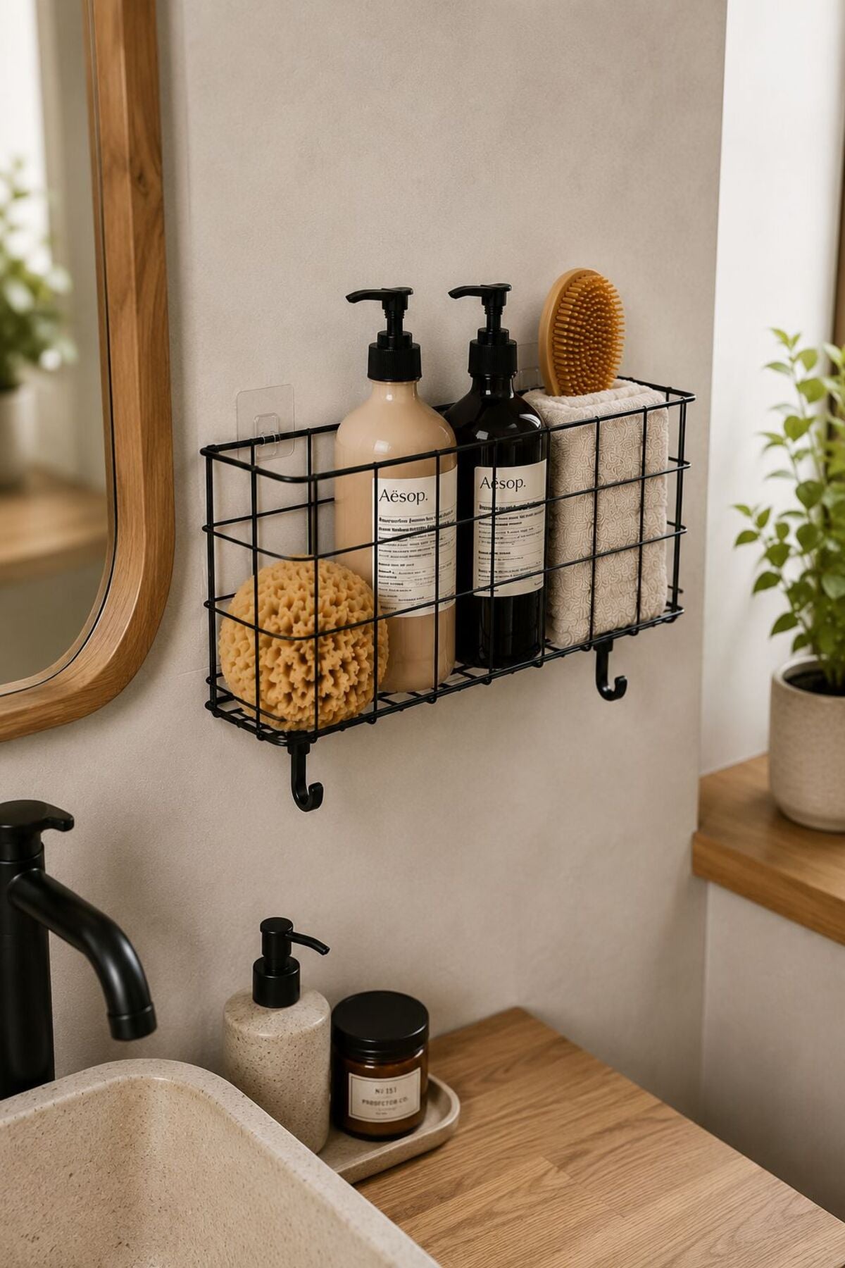 Yapışkanlı Banyo Sepeti — Mat Siyah