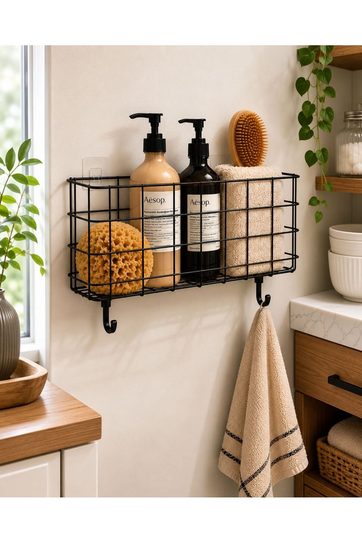 Yapışkanlı Banyo Sepeti — Mat Siyah