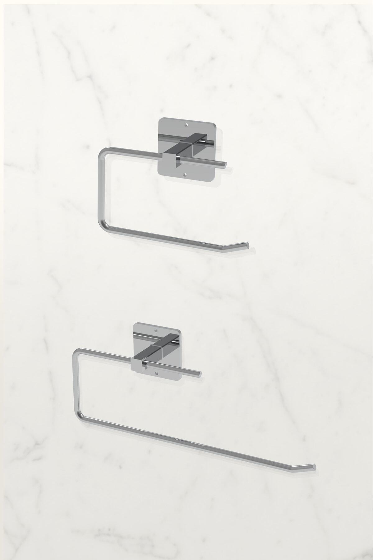 Yapışkanlı Gümüş Wc Kağıtlık ve Rulo Havluluk Banyo Mutfak 2'li Set