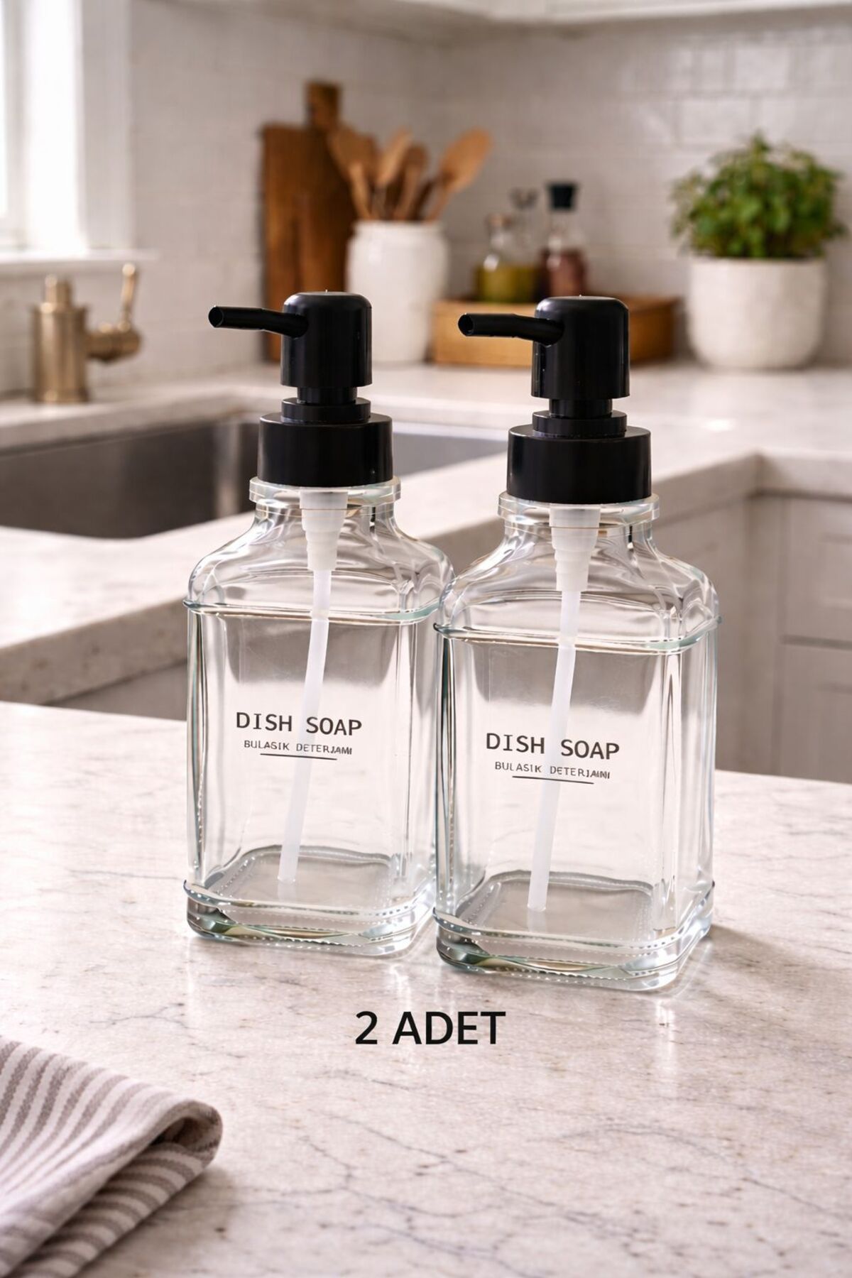 2'li Kare Cam Sıvı Sabunluk, 500 ml