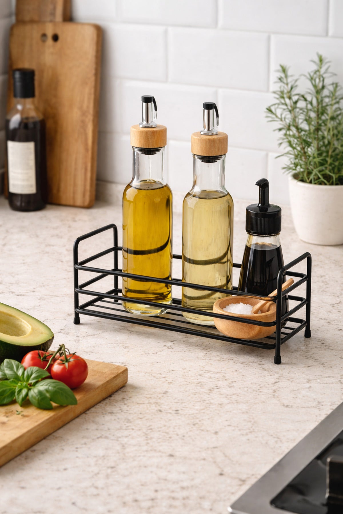 Banyo Mutfak Organizer Modern Siyah Metal Baharatlık Standı -Tezgah Üstü Metal Banyo Düzenleyici