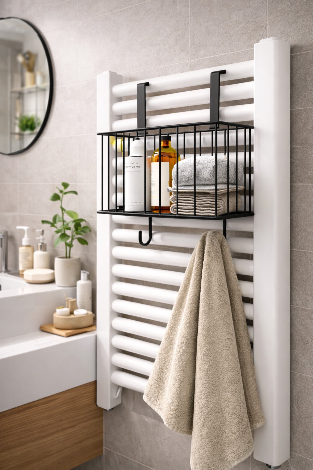 Kancalı Dikdörtgen Banyo Organizeri — Mat Siyah