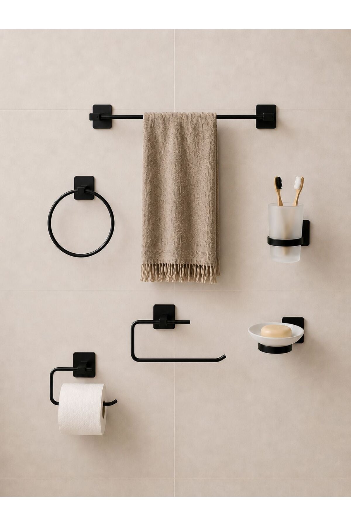6 Parçalı Çok Amaçlı Banyo Düzenleyici Set — Mat Siyah