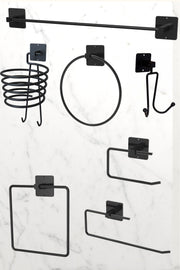 7'li Süper Set Siyah Fön Makinesi Askısı Havluluk Wc/Tuvalet Kağıtlık Rulo Havluluk Mutfak Banyo Set