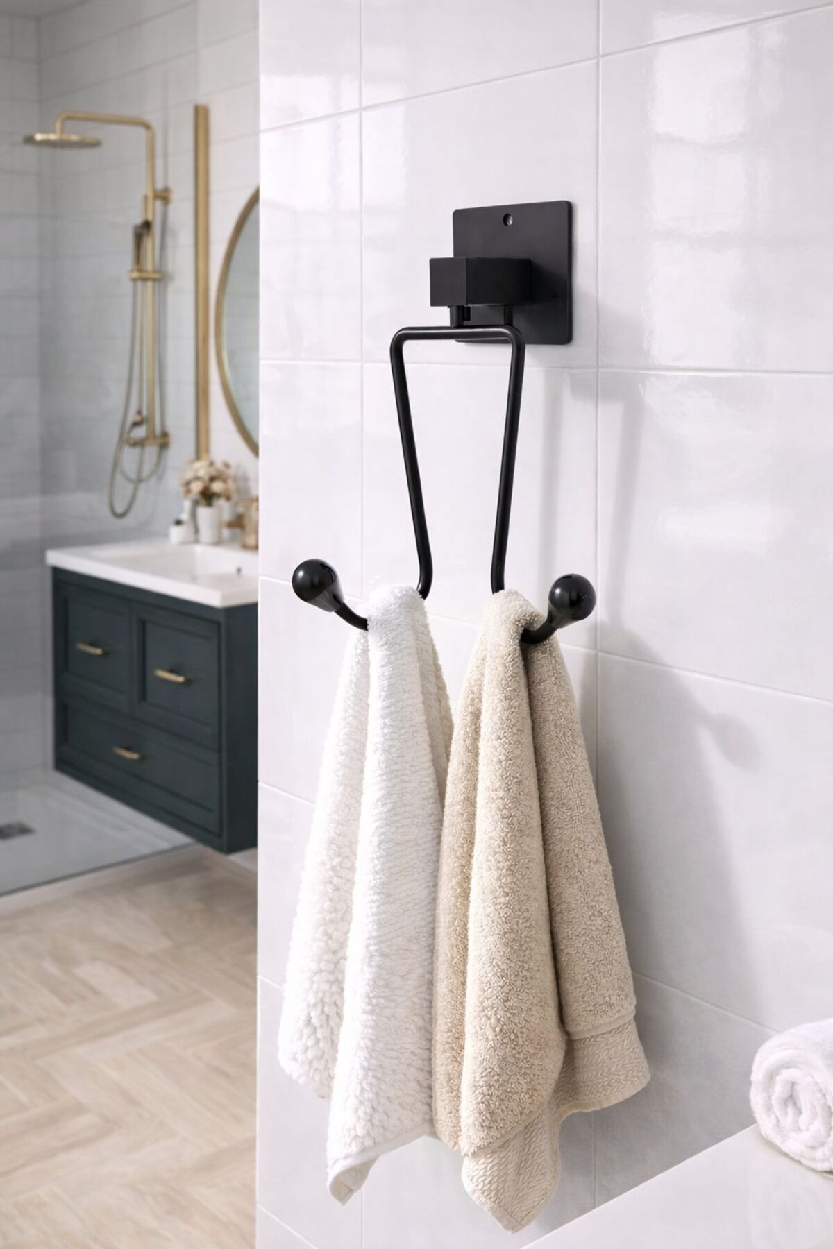 Yapışkanlı 2 Kancalı Askılık Havlu Bez Askısı Çok Amaçlı Banyo Mutfak Askısı