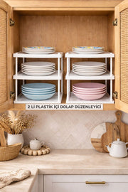 3 KATLI BEYAZ PLASTİK DOLAP İÇİ DÜZENLEYİCİ (2Lİ)