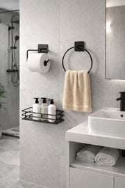 3'lü Set Yapışkanlı Banyo Düzenleyici Duşakabin Şampuanlık Banyo Rafı WC Kağıtlık ve Havluluk