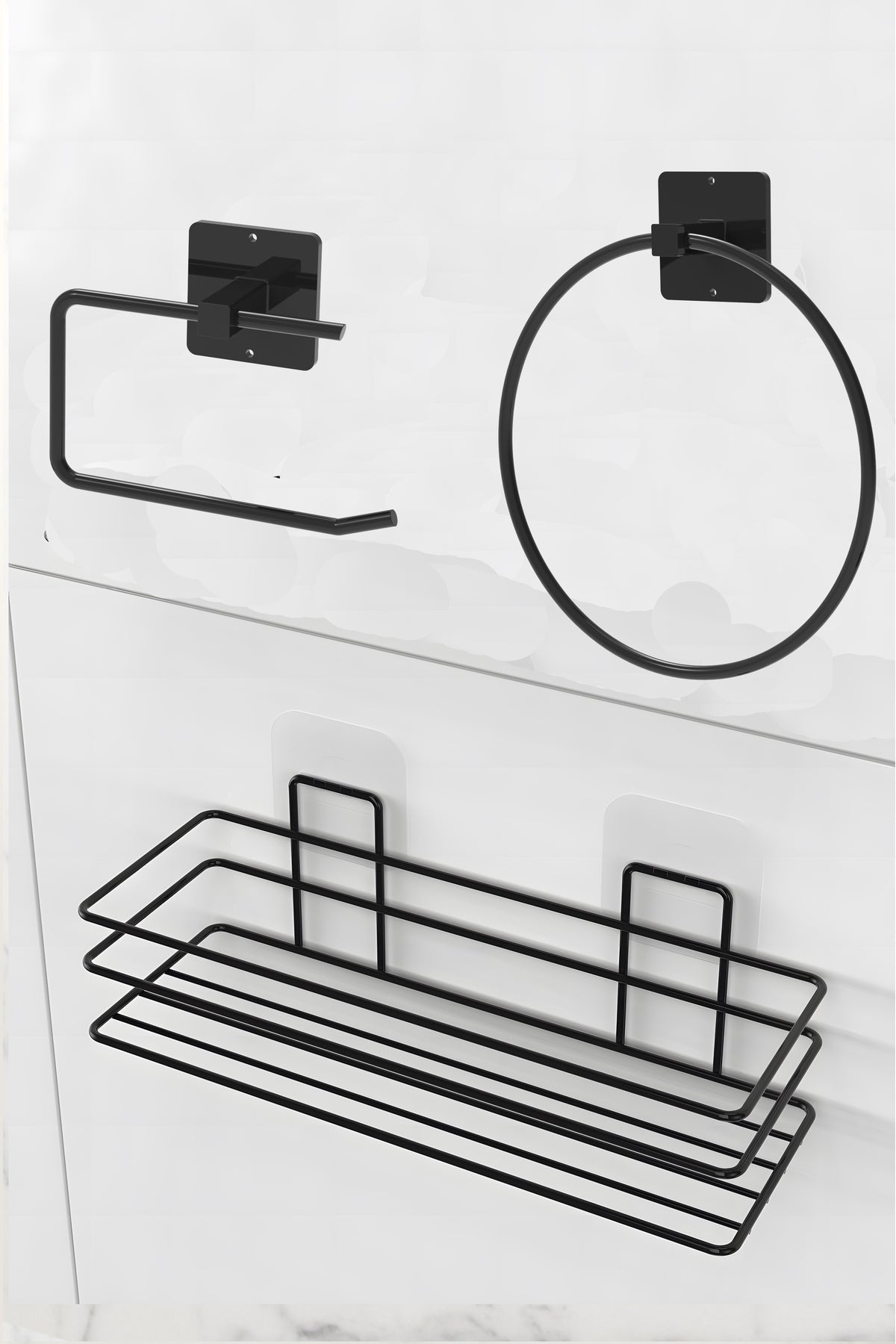 Yapışkanlı Banyo Düzenleyici 3'lü Set — Mat Siyah