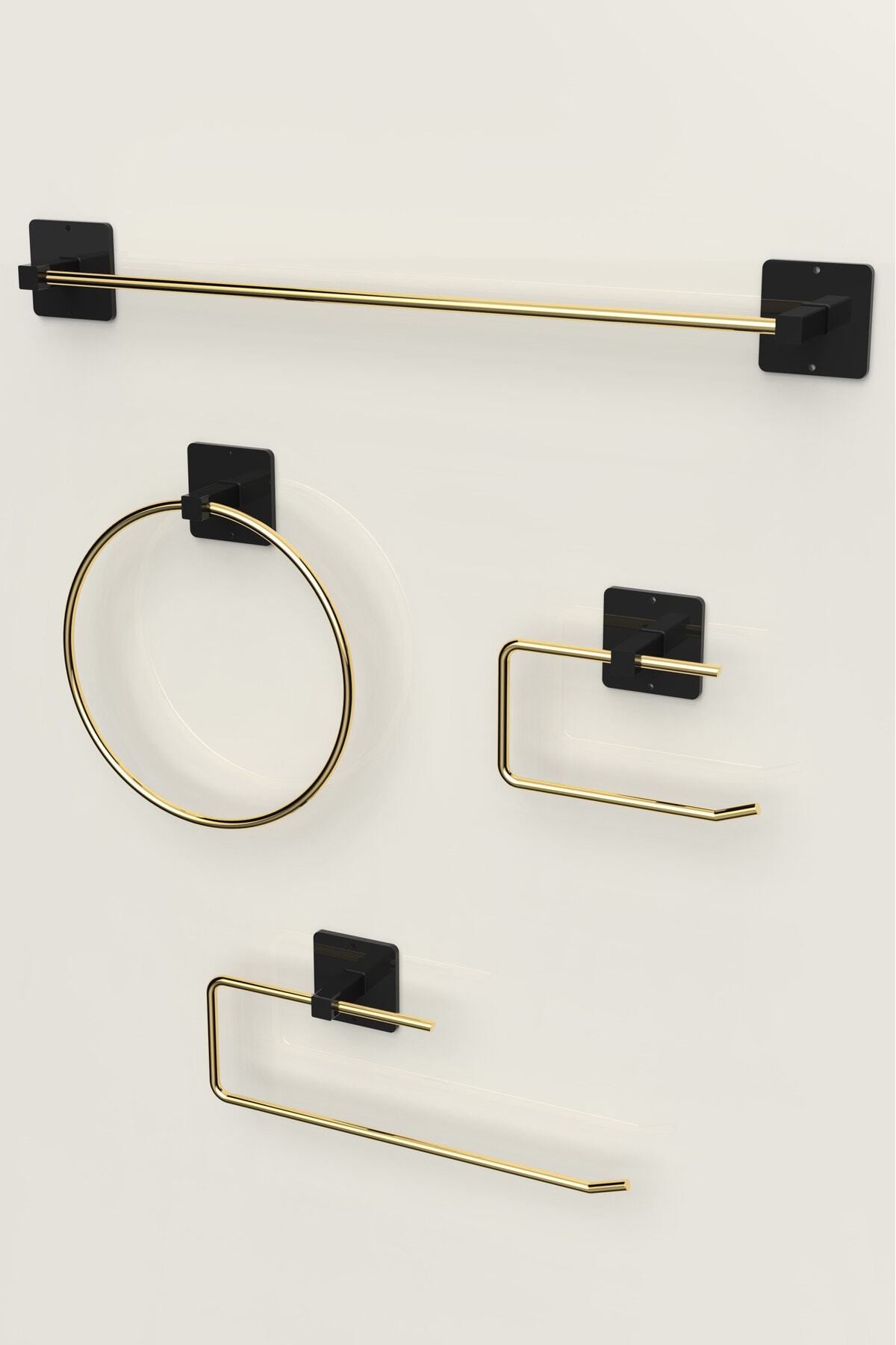 Yapışkanlı Paslanmaz Gold Rulo ve Uzun Havluluk Wc Kağıtlık ve Çember Havluluk Banyo Mutfak 4'lü Set