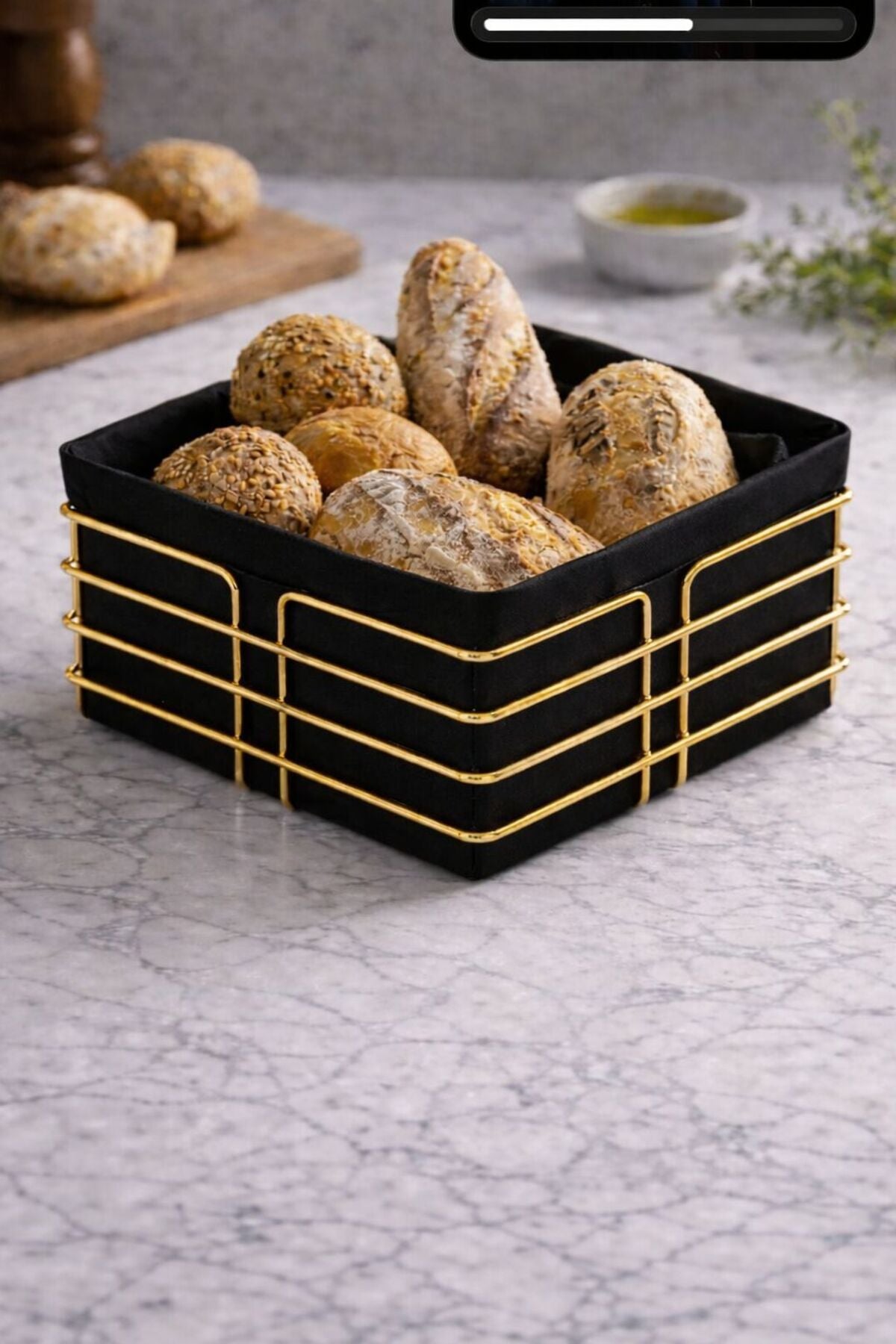 Kare Ekmek Sepeti, Kumaş Astarlı — Gold