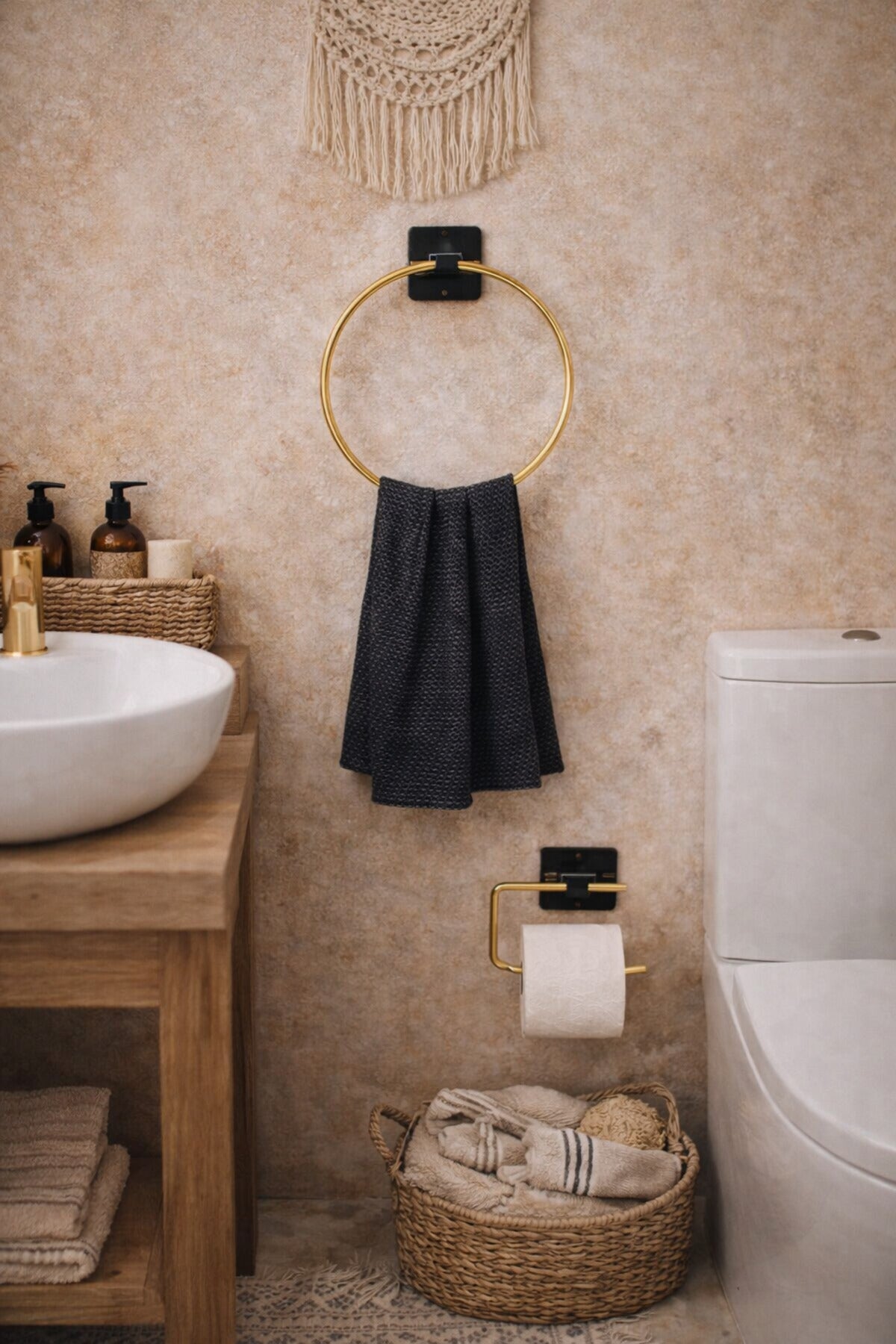 2'li Banyo Seti, Havluluk ve Kağıtlık — Gold