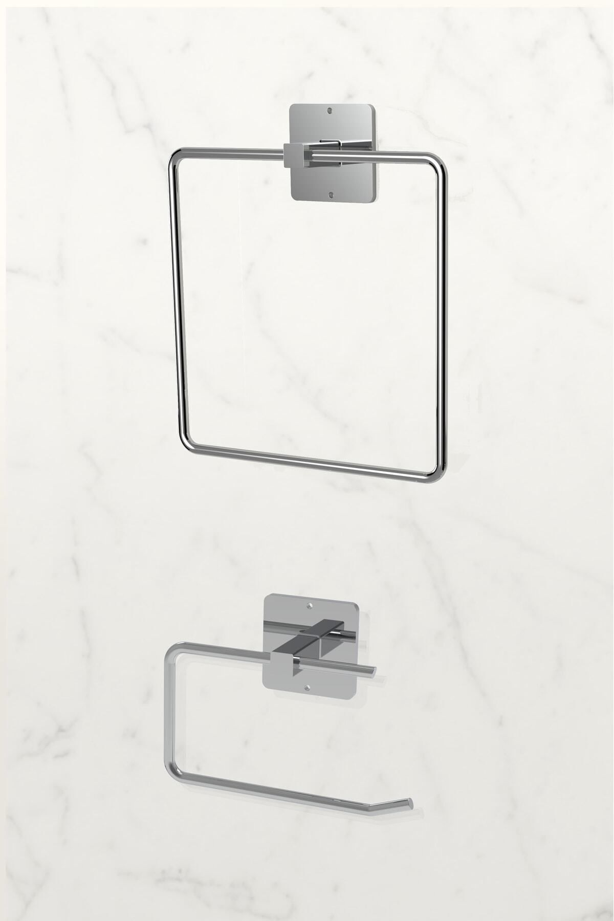 Yapışkanlı Gümüş Wc Kağıtlık ve Kare Havluluk Banyo Mutfak 2'li Set
