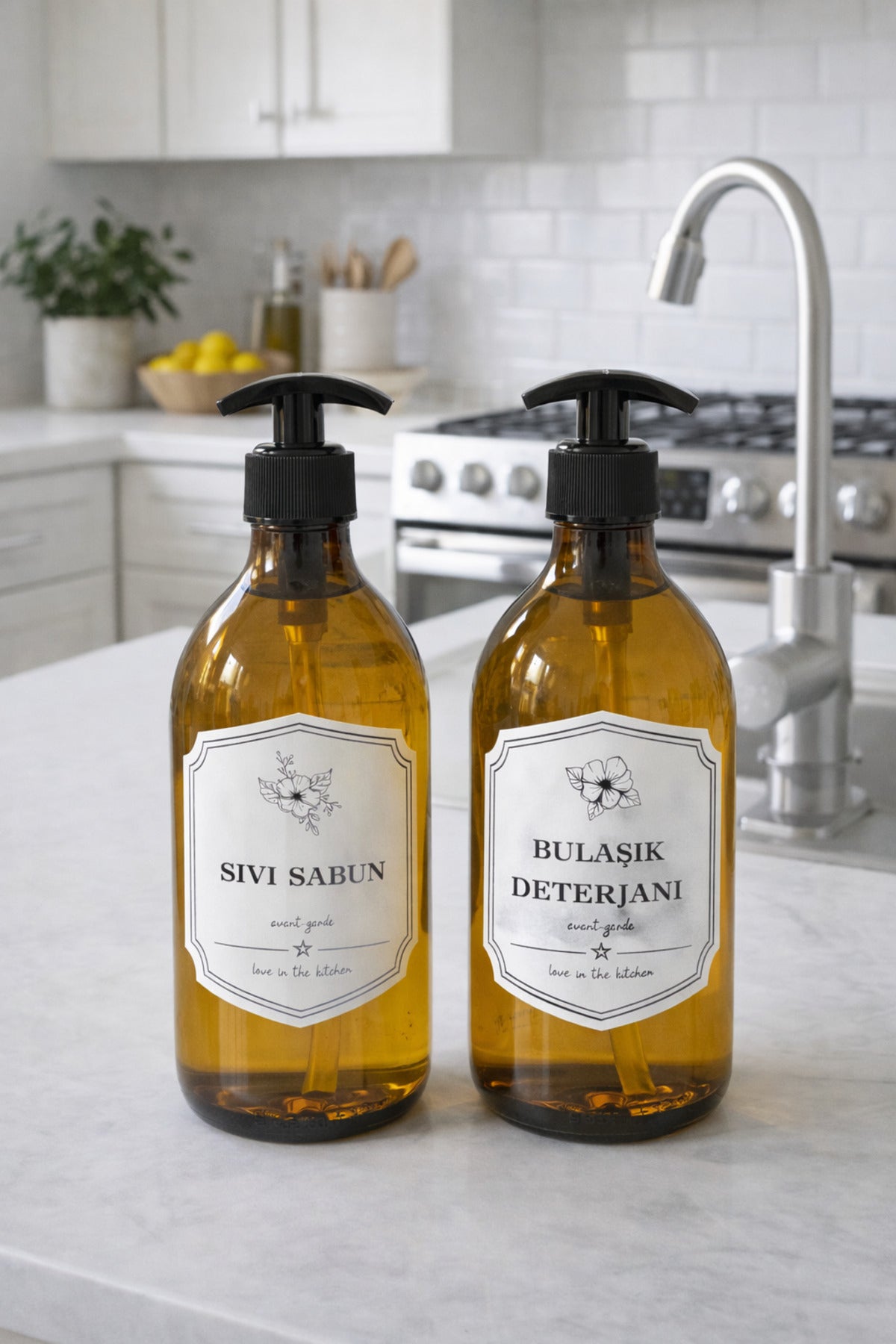 2'li Amber Cam Sıvı Sabunluk Seti, 500 ml